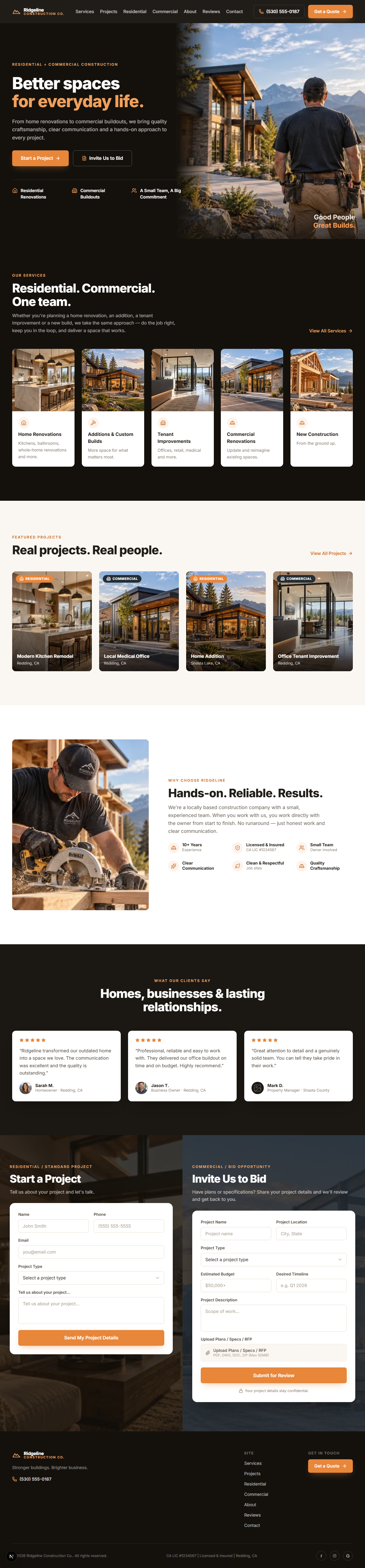 Bid-Focused template — Ridgeline Construction Co. website preview